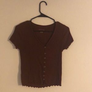 Reddish/Brown Ribbed Short Sleeve Top (AE)